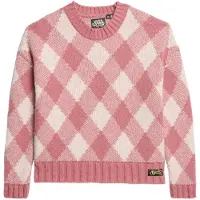 Superdry pour femme. W6110574A Pull à imprimé Argyle rose (M), Casuel, Acrylique