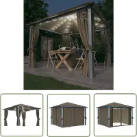 The Living Store Pavillon avec rideaux & guirlande lumineuse LED 300x300 cm Taupe Alu