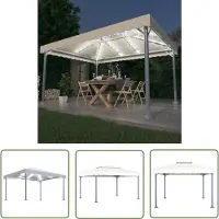 The Living Store Pavillon avec guirlande lumineuse LED 400x300 cm Blanc crème Aluminium