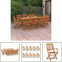 The Living Store 11-pcs. Ensemble de salle à manger de jardin en bois massif d'acacia