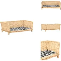 vidaXL Panier pour chien avec coussin 90x54x35 cm Naturel osier - Lits pour chiens