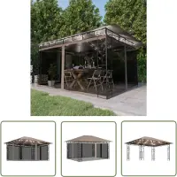 The Living Store Pavillon avec moustiquaire & guirlande lumineuse LED 4x3x2,73 m Taupe
