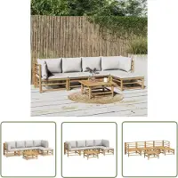 The Living Store 6-pièces salon de jardin avec coussins gris clair bambou