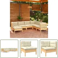 The Living Store 7-pièces salon de jardin avec coussin crème pin massif