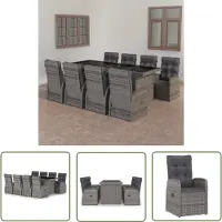 The Living Store Salon de jardin 9 pièces avec coussins Poly Rattan Gris