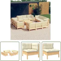 The Living Store Ensemble salon de jardin 13 pièces avec coussins crème en bois de pin