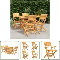 The Living Store 5-pcs. Ensemble de salle à manger de jardin en bois massif teck