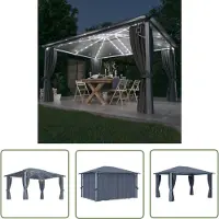 The Living Store Pavillon avec rideaux & guirlande lumineuse LED 4x3 m Anthracite Alu