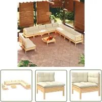 The Living Store Ensemble salon de jardin 12 pièces avec coussins crème en pin massif