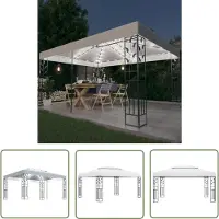 The Living Store Pavillon avec double toit & guirlande lumineuse LED 3x4 m Blanc