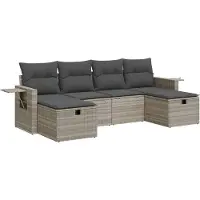 vidaXL Ensemble de salon de jardin 6 pièces avec coussins gris clair Poly rotin