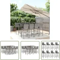 The Living Store 9 pcs. Garden Bar Set with Coussins Gris Poly Rattan