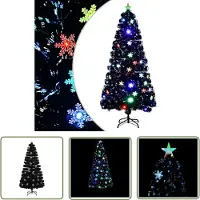 The Living Store Sapin de Noël avec flocons de neige LED Noir 150 cm Fibre optique