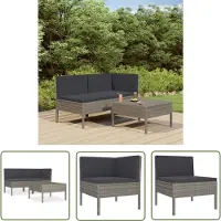 The Living Store Ensemble de salon de jardin 3 pièces avec coussins Poly Rattan Gris