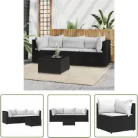 The Living Store Ensemble de salon de jardin 4 pièces avec coussins Noir Poly Rattan