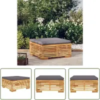 The Living Store Tabouret de jardin avec coussin gris foncé en teck massif