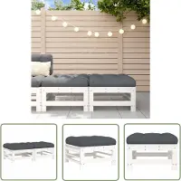 The Living Store Tabouret de jardin avec coussin 2 pcs. Blanc Pin massif
