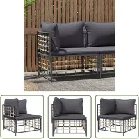 The Living Store Canapé d'angle de jardin avec coussins gris foncé Poly Rattan