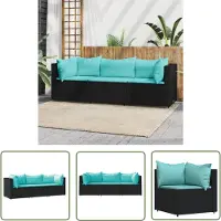 The Living Store Ensemble de salon de jardin 3 pièces avec coussins Noir Poly Rattan