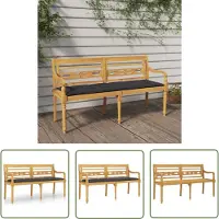 The Living Store Banc Batavia avec coussin anthracite 150 cm en teck massif