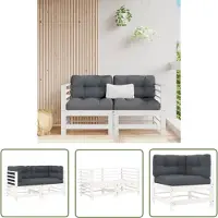 The Living Store Canapé d'angle avec coussins 2 pcs. Blanc Pin massif