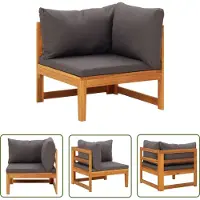 The Living Store Canapé d'angle avec coussins gris foncé en acacia massif