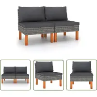 The Living Store Canapés centraux 2 pcs. Poly rotin et bois massif d'eucalyptus