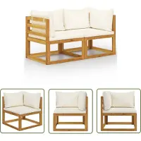 The Living Store Banc de jardin 2 places avec coussins blanc crème