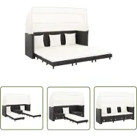The Living Store Canapé-lit 3 places extensible avec toit Poly rotin noir