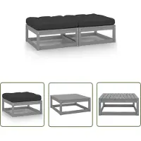 The Living Store Tabouret de jardin avec coussin 2 pcs. Gris Pin massif