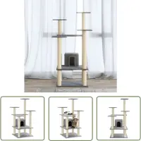 The Living Store Arbre à chat avec colonnes à griffer en sisal gris clair 110 cm