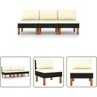 The Living Store Canapés centraux 3 pcs. Poly rotin et bois massif d'eucalyptus