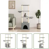 The Living Store Arbre à chat avec colonnes à griffer en sisal Gris clair 147 cm