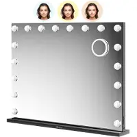 Mirlux Hollywood Miroir de maquillage Eclairage LED - Haut-parleur Bluetooth - Zoom 10x - Suspendu - Noir - 80x60cm