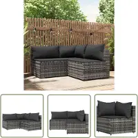 The Living Store Ensemble de salon de jardin 3 pièces avec coussins Gris Poly Rattan