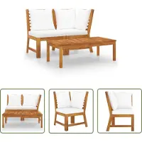 The Living Store Ensemble de salon de jardin 3 pièces avec coussins Crème Acacia massif