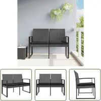 The Living Store Banc de jardin 2 places avec coussins Gris foncé Rotin PP