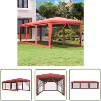 The Living Store Tente de réception avec 8 parois latérales en maille rouge 3x9 m HDPE