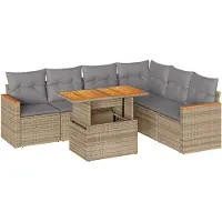 vidaXL Ensemble de salon de jardin 7 pièces avec coussins Beige Poly rotin Acacia