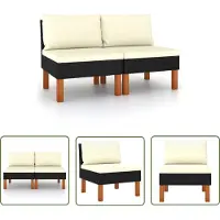 The Living Store Canapés centraux 2 pcs. Poly rotin et bois massif d'eucalyptus