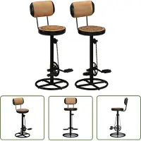 The Living Store Tabourets de bar avec imprimé sur toile, lot de 2, marron et noir, en cuir de chèvre