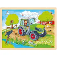 Goki Puzzle en bois Tracteur, 96 pièces.