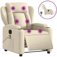 vidaXL Fauteuil de massage électrique Crème Tissu