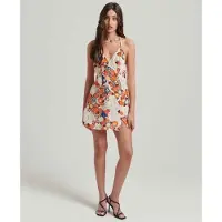 Superdry pour femme. W8011400A Mini-robe de lingerie imprimée blanche (L), Casuel, Viscose, Sans manches / bretelles