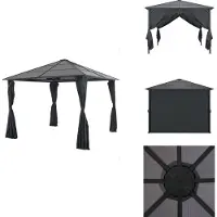 vidaXL Pavillon de jardin avec rideau aluminium 3×3 m Noir - Pavillons & Tentes de réception