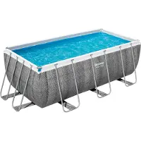 Bestway Power Steel Kit piscine à cadre avec pompe de filtration 412 x 201 x 122 cm, aspect rotin (gris ardoise), rectangulaire