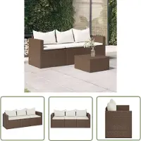 The Living Store Canapé de jardin 3 places avec coussins, en rotin synthétique marron