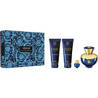 Versace Dylan Blue Pour Femme Set Eau de Parfum, 100 ml + Gel douche, 100 ml + Lait corporel, 100 ml + Eau de Parfum Miniature, 5 ml