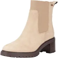 Tommy Hilfiger Bottines Chelsea Femme Flag Mid Heel Suede en Daim, Beige (Beige), 41
