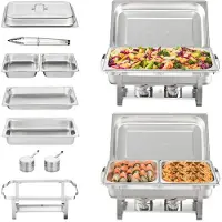 Vevor Chauffe-Plat 2 Bacs de 7,5 L 4 Bacs de 3,5 L Buffet Chauffant à Combustible Réchaud Inox Alimentaire Récipient Maintient au Chaud pour Servir Buffet en Libre-Service Hôtel Traiteur Restauration
